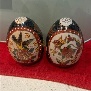 Decorative Ceramic Egg Set with Floral and Bird Design